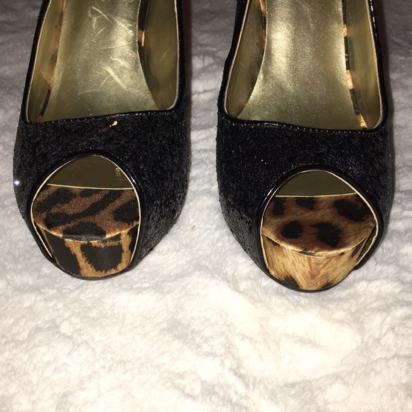 Worthington PeepToe Sequined & Leopard Print Heels - Picture 3 of 8